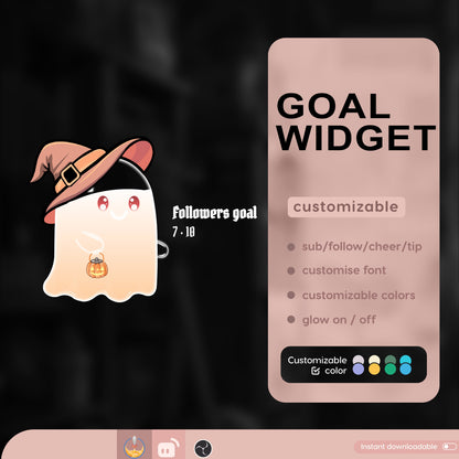Cute Ghost Liquid Filling Goal Widget is fully customisable for Twitch Streamlabs, TikTok Studio, and Streamelements