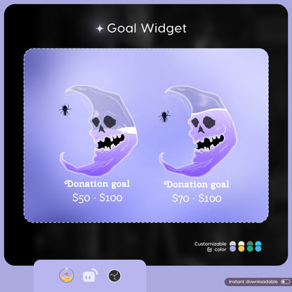Spooky Skull Moon Ghost Liquid Filling Goal Widget is fully customisable for Twitch Streamlabs, TikTok Studio, and Streamelements