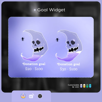 Spooky Skull Moon Ghost Liquid Filling Goal Widget is fully customisable for Twitch Streamlabs, TikTok Studio, and Streamelements