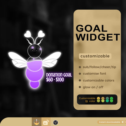 Cute Moth Goal Widget | Liquid Filling Goal Widget is fully customisable for Twitch Streamlabs, TikTok Studio,  and Streamelements
