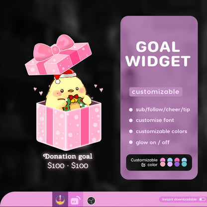 Christmas GiftBox Liquid Filling Goal Widget is fully customisable for Twitch Streamlabs, TikTok Studio, and Streamelements