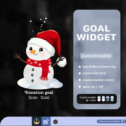 Snowman Liquid Filling Goal Widget is fully customisable for Twitch Streamlabs, TikTok Studio, and Streamelements