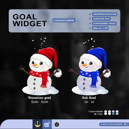 Snowman Liquid Filling Goal Widget is fully customisable for Twitch Streamlabs, TikTok Studio, and Streamelements