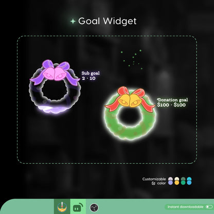 Christmas Holly Leaves Liquid Filling Goal Widget is fully customisable for Twitch Streamlabs, TikTok Studio, and Streamelements