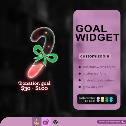 Christmas Candy Cane Liquid Filling Goal Widget is fully customisable for Twitch Streamlabs, TikTok Studio, and Streamelements