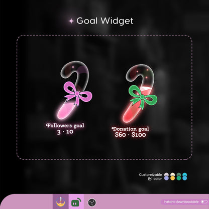Christmas Candy Cane Liquid Filling Goal Widget is fully customisable for Twitch Streamlabs, TikTok Studio, and Streamelements