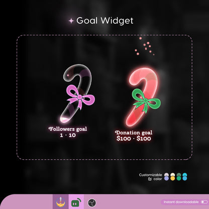 Christmas Candy Cane Liquid Filling Goal Widget is fully customisable for Twitch Streamlabs, TikTok Studio, and Streamelements