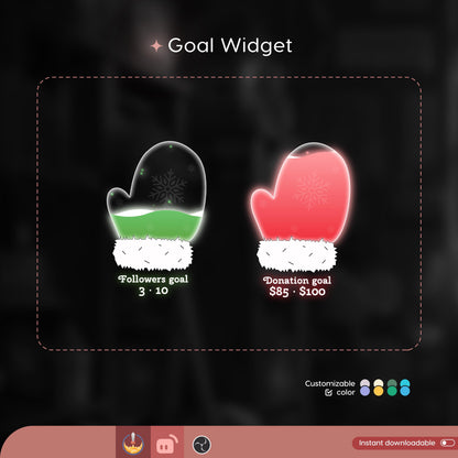 Santa Gloves Liquid Filling Goal Widget is fully customisable for Twitch Streamlabs, TikTok Studio, and Streamelements