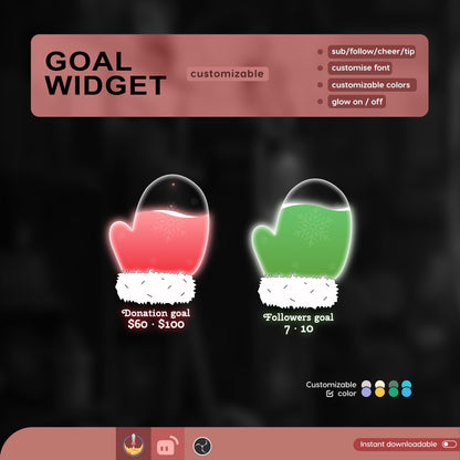 Santa Gloves Liquid Filling Goal Widget is fully customisable for Twitch Streamlabs, TikTok Studio, and Streamelements