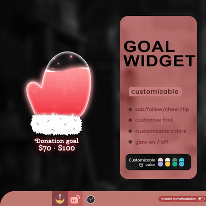 Santa Gloves Liquid Filling Goal Widget is fully customisable for Twitch Streamlabs, TikTok Studio, and Streamelements