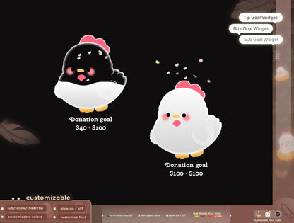 Cute Chicken Liquid Filling Goal Widget is fully customisable for Twitch Streamlabs, TikTok Studio, and Streamelements.