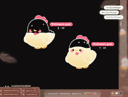 Cute Chicken Liquid Filling Goal Widget is fully customisable for Twitch Streamlabs, TikTok Studio, and Streamelements.