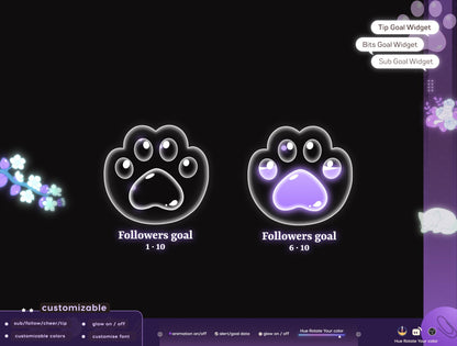 Cute Cat Paw Alert Widget | Liquid Filling Goal Widget is fully customisable for Twitch Streamlabs, TikTok Studio, and Streamelements