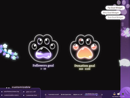 Cute Cat Paw Alert Widget | Liquid Filling Goal Widget is fully customisable for Twitch Streamlabs, TikTok Studio, and Streamelements