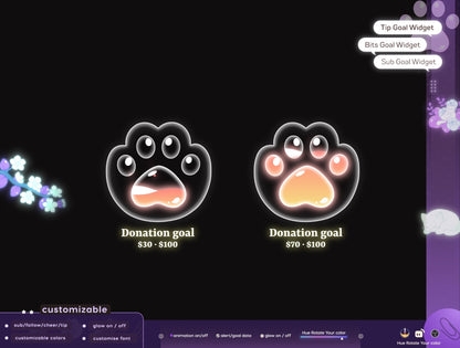 Cute Cat Paw Alert Widget | Liquid Filling Goal Widget is fully customisable for Twitch Streamlabs, TikTok Studio, and Streamelements