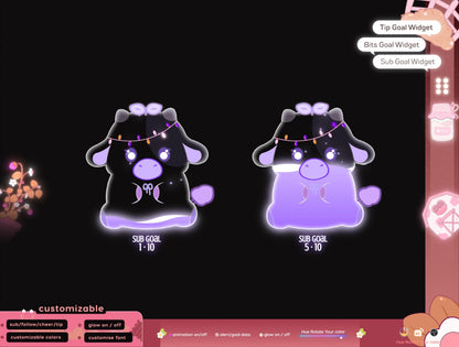 Cute Cow Liquid Filling Goal Widget is fully customisable for Twitch Streamlabs, TikTok Studio, and Streamelements.