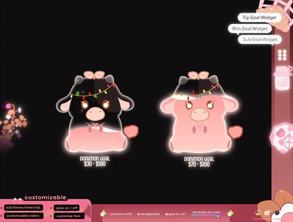 Cute Cow Liquid Filling Goal Widget is fully customisable for Twitch Streamlabs, TikTok Studio, and Streamelements.