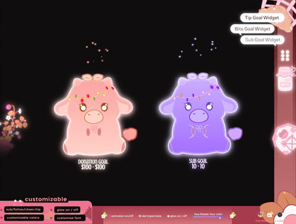 Cute Cow Liquid Filling Goal Widget is fully customisable for Twitch Streamlabs, TikTok Studio, and Streamelements.