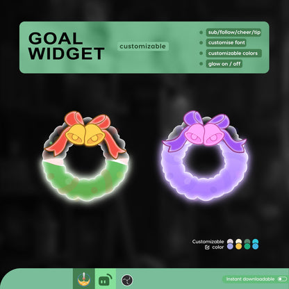Christmas Holly Leaves Liquid Filling Goal Widget is fully customisable for Twitch Streamlabs, TikTok Studio, and Streamelements