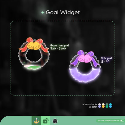 Christmas Holly Leaves Liquid Filling Goal Widget is fully customisable for Twitch Streamlabs, TikTok Studio, and Streamelements