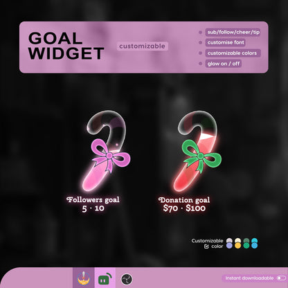 Christmas Candy Cane Liquid Filling Goal Widget is fully customisable for Twitch Streamlabs, TikTok Studio, and Streamelements