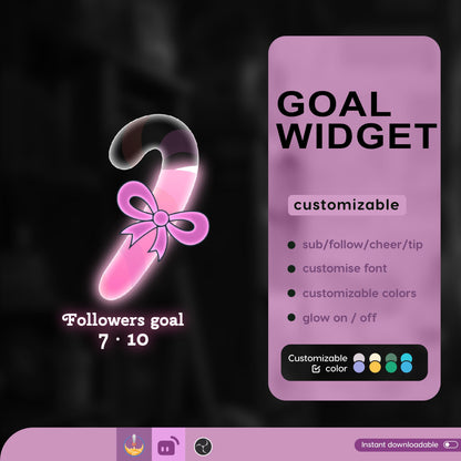 Christmas Candy Cane Liquid Filling Goal Widget is fully customisable for Twitch Streamlabs, TikTok Studio, and Streamelements