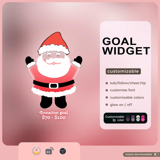 Cute Santa Liquid Filling Goal Widget is fully customisable for Twitch Streamlabs, TikTok Studio, and Streamelements