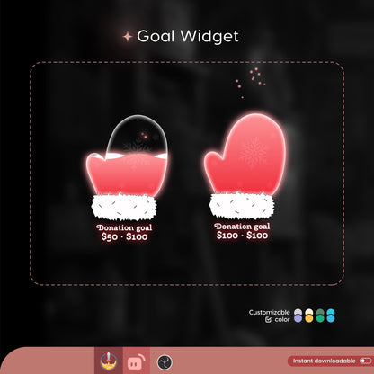 Santa Gloves Liquid Filling Goal Widget is fully customisable for Twitch Streamlabs, TikTok Studio, and Streamelements