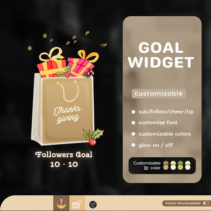 Thanks Giving Tot Bag Liquid Filling Goal Widget is fully customisable for Twitch Streamlabs, TikTok Studio, and Streamelements
