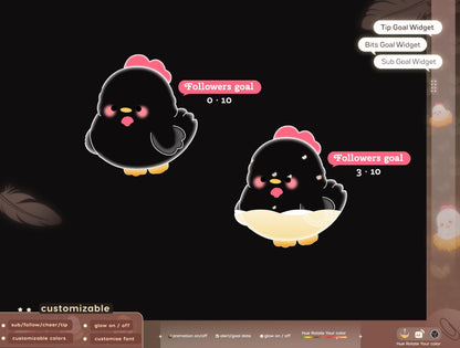 Cute Chicken Liquid Filling Goal Widget is fully customisable for Twitch Streamlabs, TikTok Studio, and Streamelements.