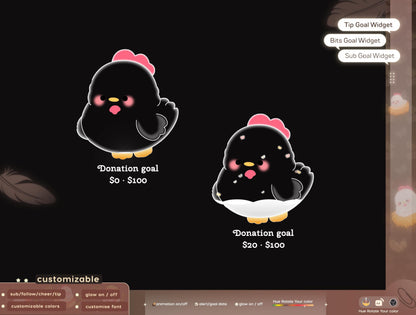 Cute Chicken Liquid Filling Goal Widget is fully customisable for Twitch Streamlabs, TikTok Studio, and Streamelements.