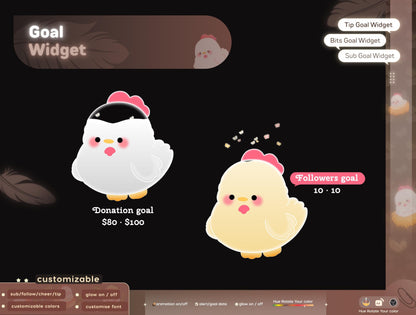 Cute Chicken Liquid Filling Goal Widget is fully customisable for Twitch Streamlabs, TikTok Studio, and Streamelements.
