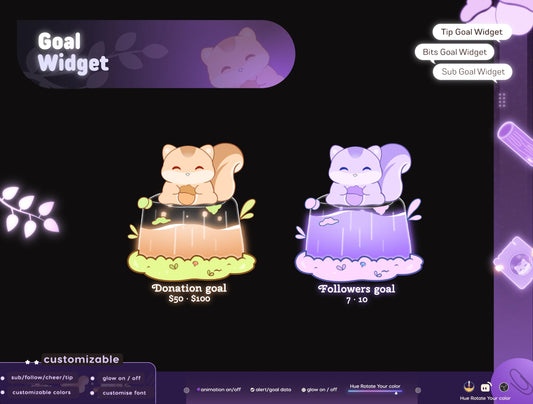 Cute Squirrel Alert Widget | Liquid Filling Goal Widget is fully customisable for Twitch Streamlabs, TikTok Studio,  and Streamelements.