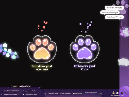 Cute Cat Paw Alert Widget | Liquid Filling Goal Widget is fully customisable for Twitch Streamlabs, TikTok Studio, and Streamelements