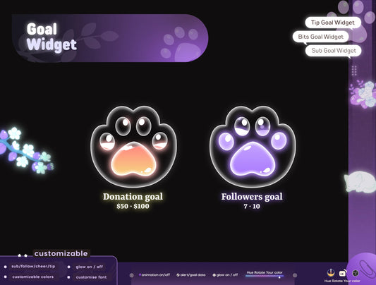 Cute Cat Paw Alert Widget | Liquid Filling Goal Widget is fully customisable for Twitch Streamlabs, TikTok Studio, and Streamelements