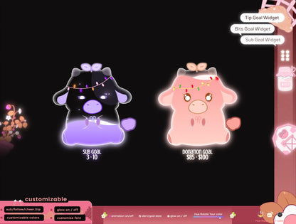 Cute Cow Liquid Filling Goal Widget is fully customisable for Twitch Streamlabs, TikTok Studio, and Streamelements.