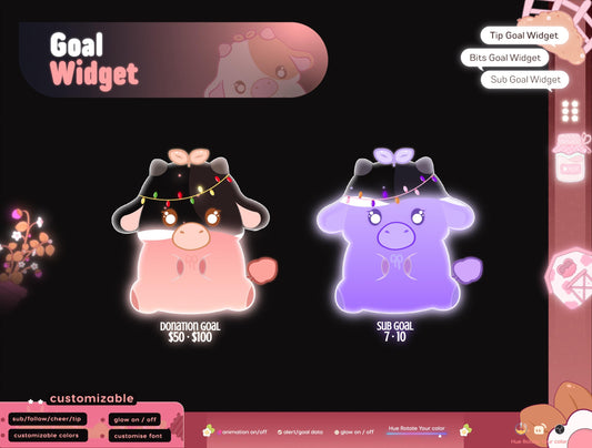 Cute Cow Liquid Filling Goal Widget is fully customisable for Twitch Streamlabs, TikTok Studio, and Streamelements.
