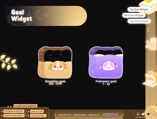 Cute Dog Toast Liquid Filling Goal Widget is fully customisable for Twitch Streamlabs, TikTok Studio, and Streamelements