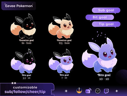 Pokémon Eevee Character Liquid Filling Goal Widget is fully customisable for Twitch Streamlabs, TikTok Studio, and Streamelements