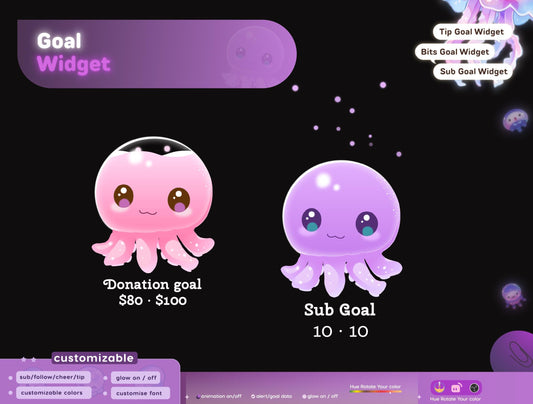 Cute Auctopus Liquid Filling Goal Widget is fully customisable for Twitch Streamlabs, TikTok Studio, and Streamelements.