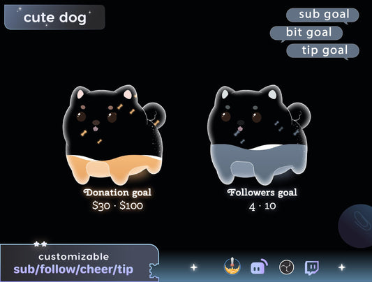 Cute Dog Liquid Filling Goal Widget is fully customisable for Twitch Streamlabs, TikTok Studio, and Streamelements.
