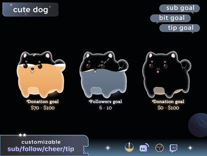 Cute Dog Liquid Filling Goal Widget is fully customisable for Twitch Streamlabs, TikTok Studio, and Streamelements.
