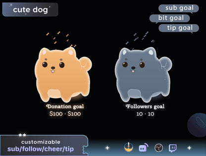 Cute Dog Liquid Filling Goal Widget is fully customisable for Twitch Streamlabs, TikTok Studio, and Streamelements.