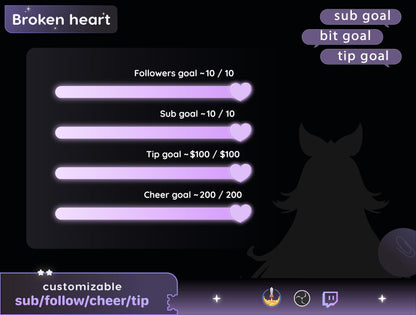Broken Heart Bar Goal Widget: Twitch StreamElements & OBS (Digital Download)