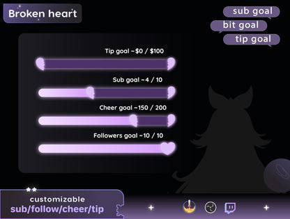 Broken Heart Bar Goal Widget: Twitch StreamElements & OBS (Digital Download)