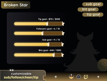 Customizable Broken Star Bar Goal Widget for Twitch OBS Streamelements (Digital Download)