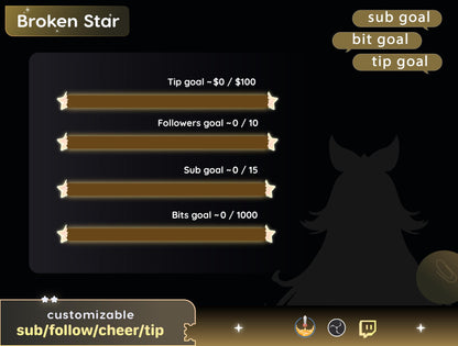 Customizable Broken Star Bar Goal Widget for Twitch OBS Streamelements (Digital Download)