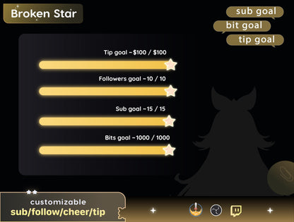 Customizable Broken Star Bar Goal Widget for Twitch OBS Streamelements (Digital Download)