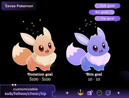 Pokémon Eevee Character Liquid Filling Goal Widget is fully customisable for Twitch Streamlabs, TikTok Studio, and Streamelements