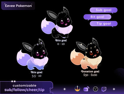 Pokémon Eevee Character Liquid Filling Goal Widget is fully customisable for Twitch Streamlabs, TikTok Studio, and Streamelements